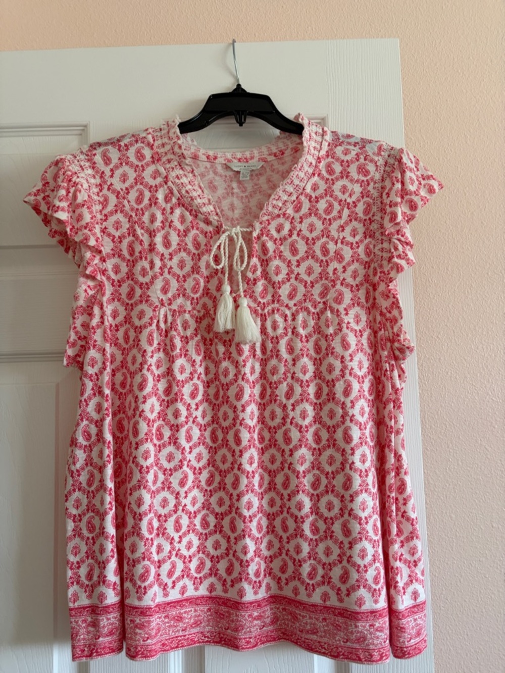 Lucky Brand Pink and White Floral Peasant Top